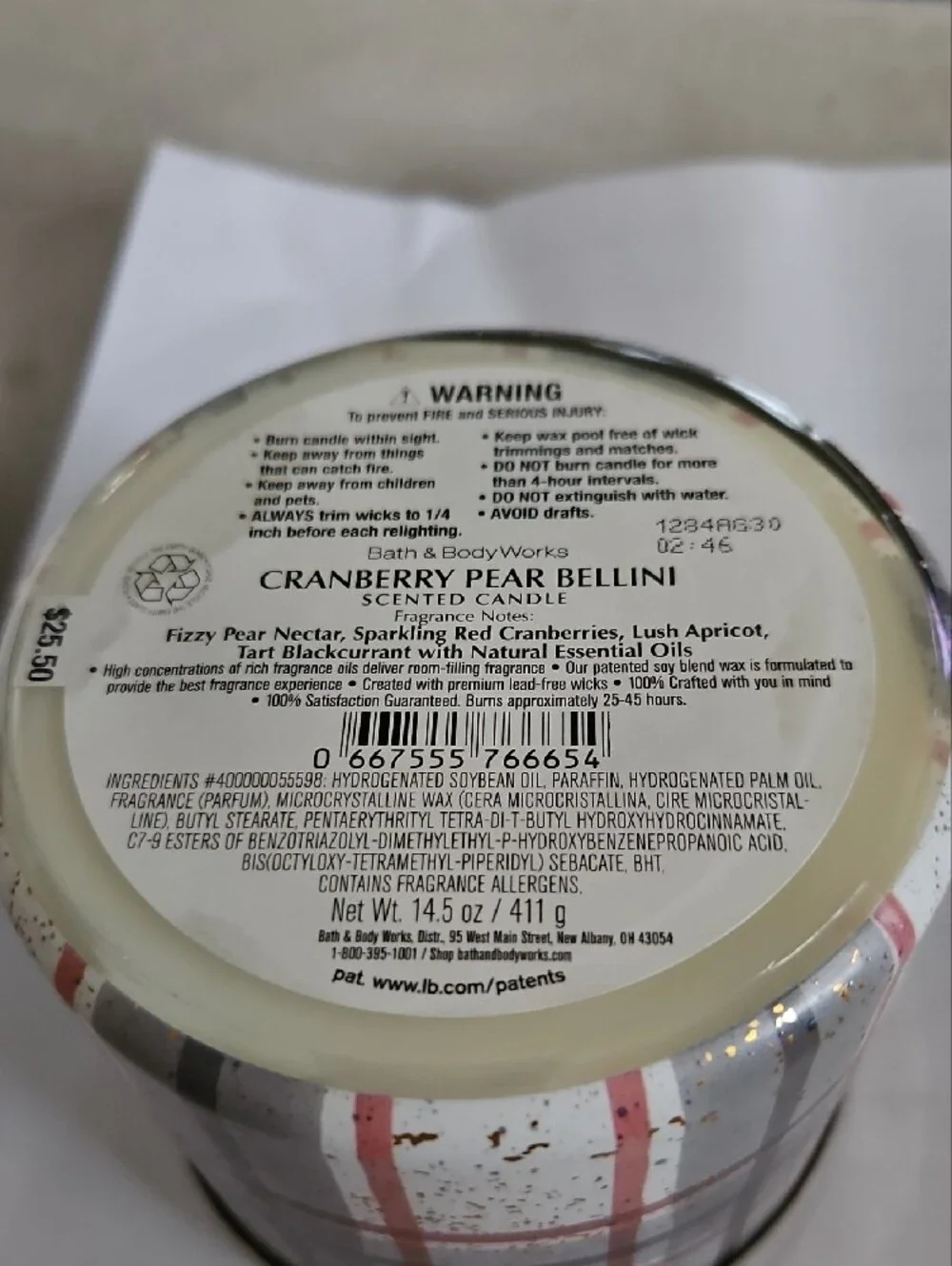 Bath & Body Works Cranberry Pear Bellini Candle - Gold, Red & Green Plaid Jar
